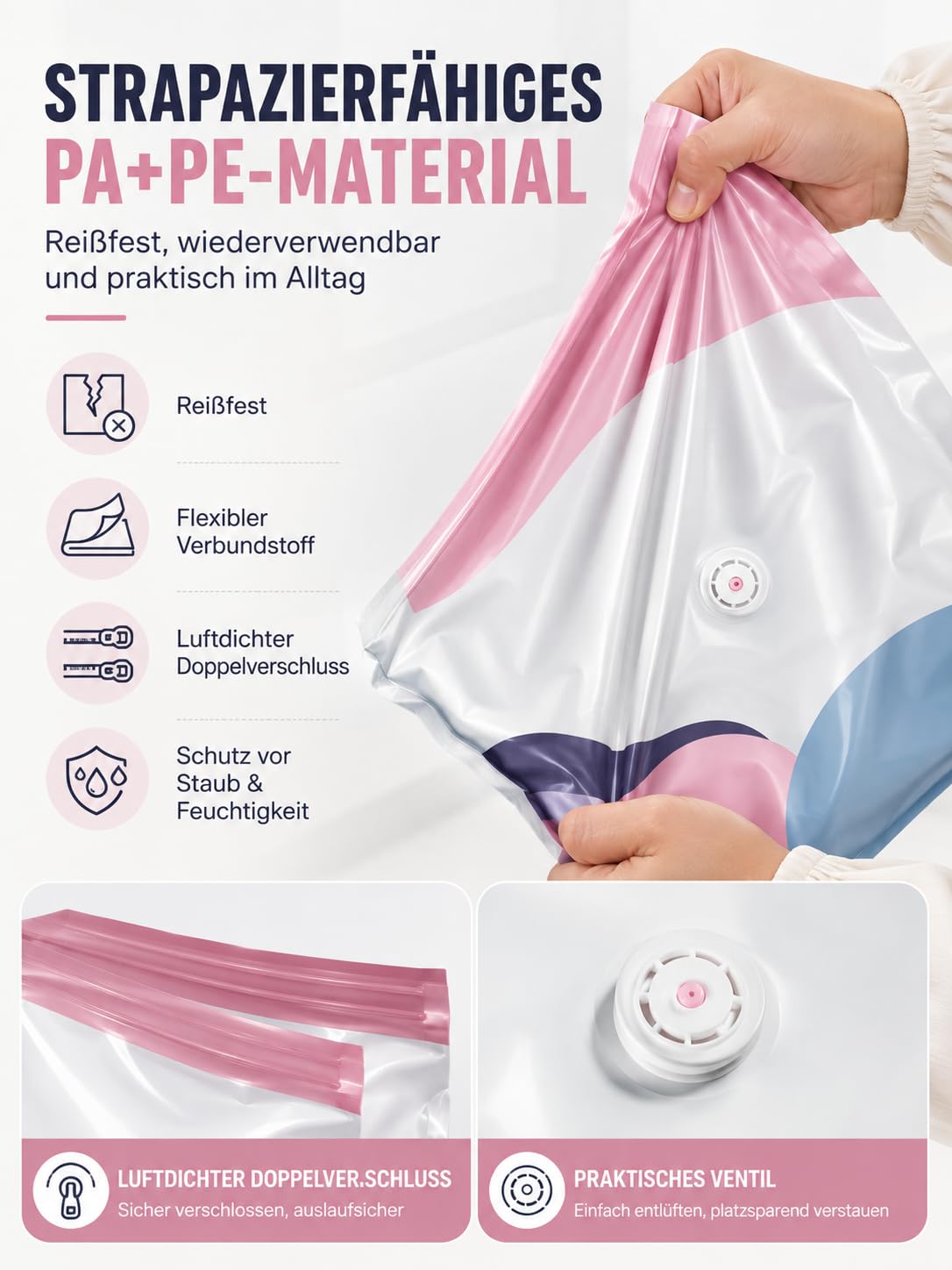 Vakuumbeutel Ohne Pumpe,No-Pump Large Vacuum Storage Compression Bags, für Bettdecken Kleidung Clothing，6pcs：100x80x30cm