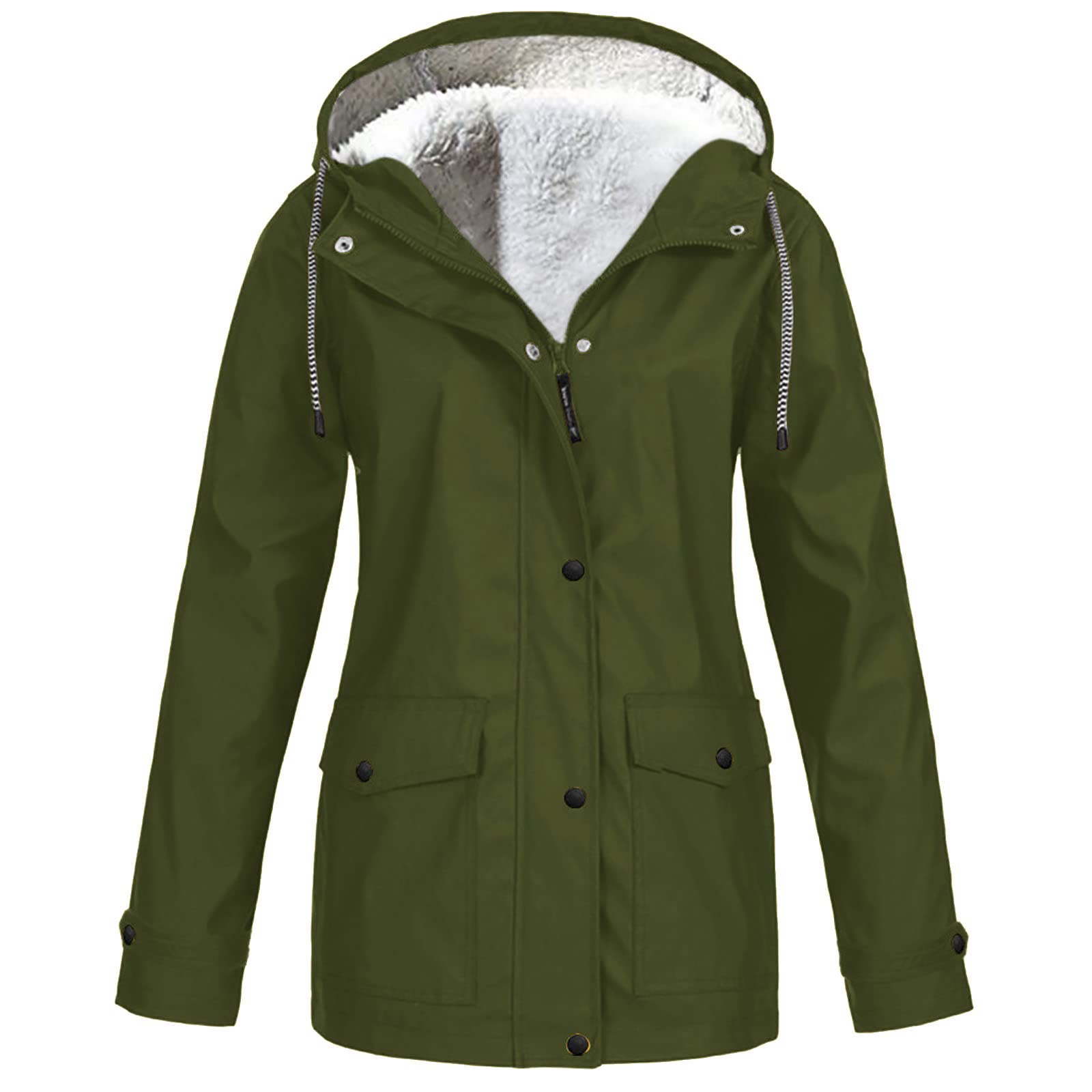 Regenjacke Damen Gefüttert Regenmantel Winter Warm Windbreaker Mit Taschen Kapuzenjacke Winddicht Damen-Jacken Einfarbig Wanderjacke Mit Knöpfen Jacke Mit Reissverschluss Regenjacken Elegant
