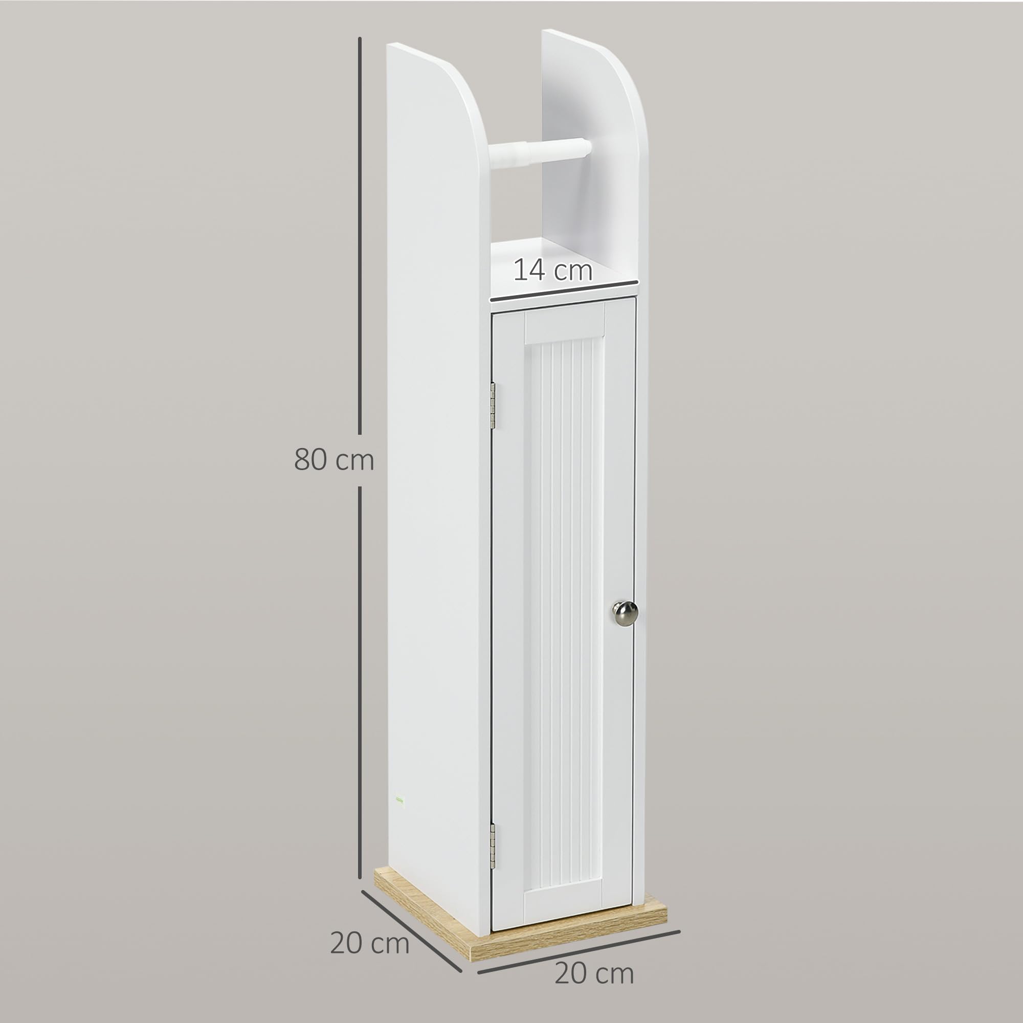 kleankin Meuble de Salle de Bain Support Papier Toilette avec Placard et étagères réglables 20 x 20 x 80 cm Blanc