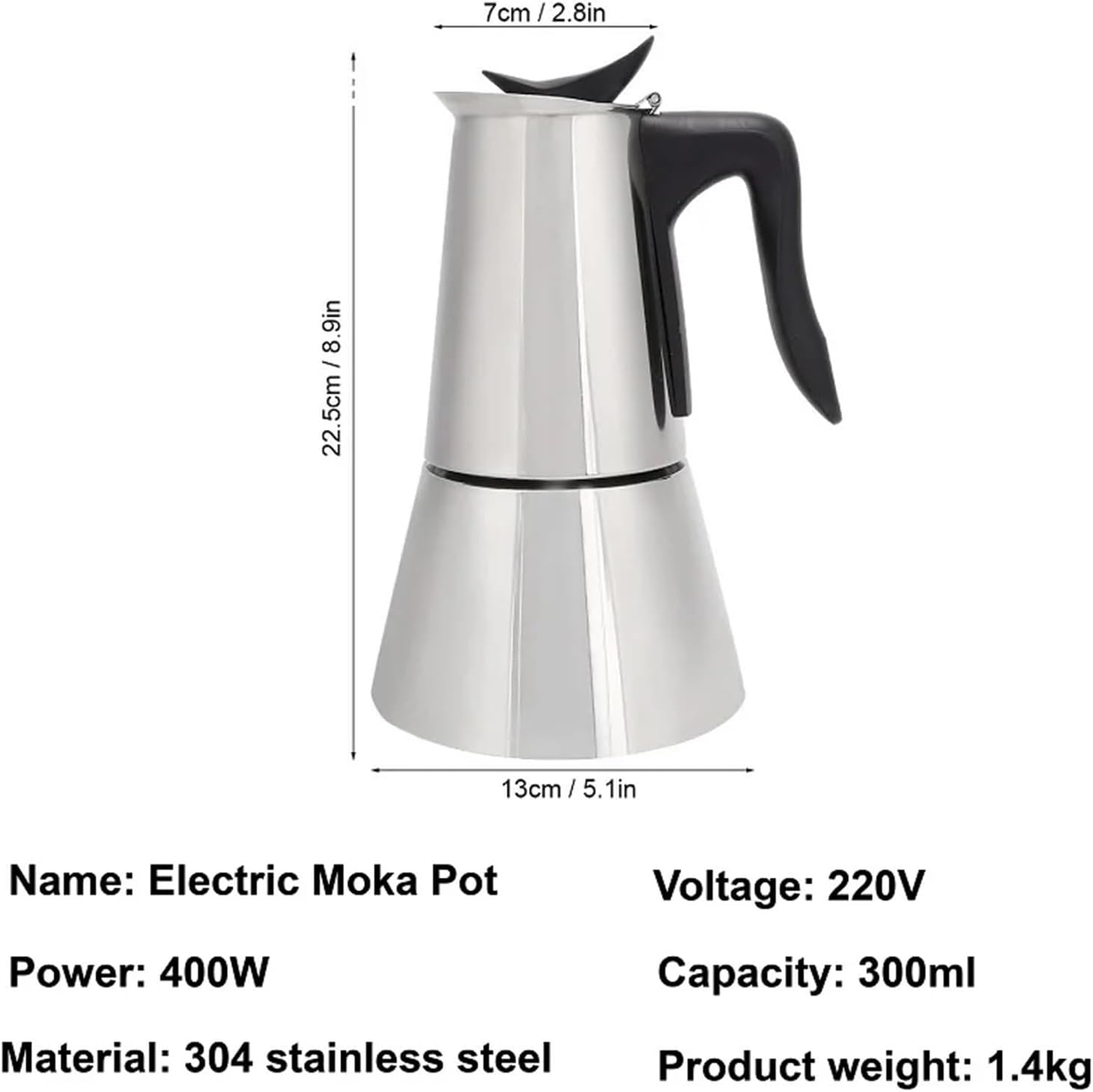 110V/220V Electric Coffee Maker 304 Stainless Steel Mocha Pot 300ml Percolator For Home Silver(110V Silver)
