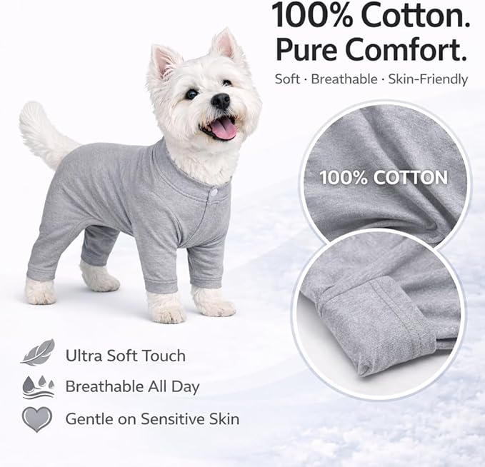 Lovelonglong Pijama Ligero de Algodón para Perro M Gris miniatura 2