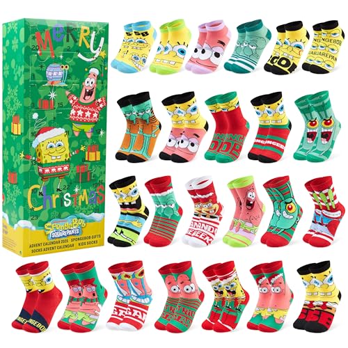 Get Trend SpongeBob SquarePants Calendario de Adviento Calcetines 2025 con 24 Pares de Calcetines Niños Adolescente, 31–36, Regalo Original (Multi SpongeBob)