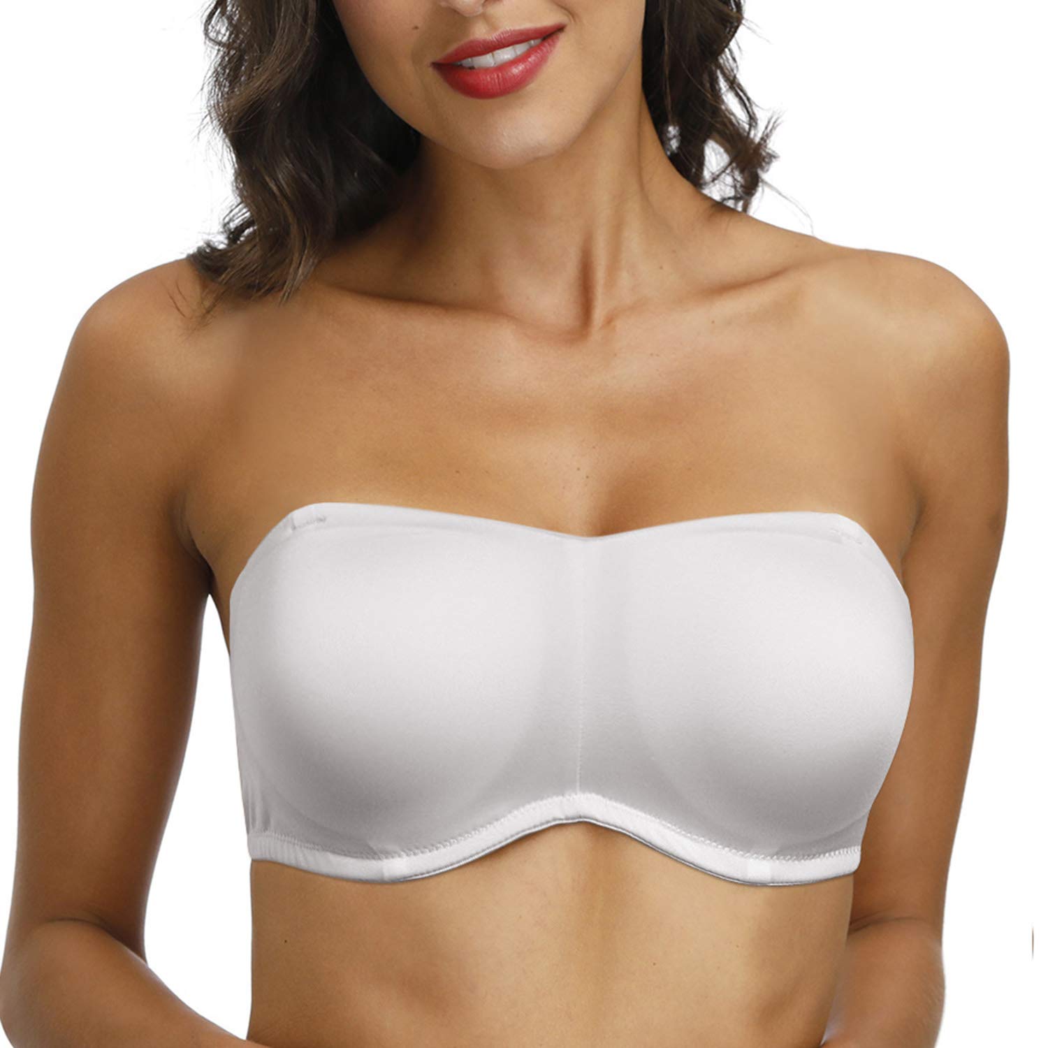 DHX Women's Strapless Bandeau Bra with Clear Straps Multiway Removable Pads