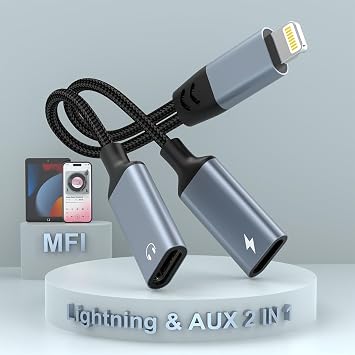 Apple MFi Certified Dual Lightning Splitter for iPhone/Pad - Audio & Charge Adapter Dongle,Supports Charge, Sync, Music Control