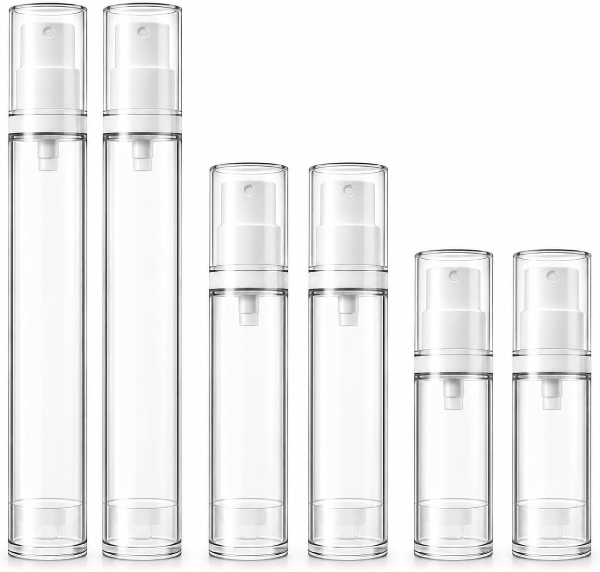 6PCS Airless Travel Spray Bottles Set, 5ml 10ml 15ml Leak Proof Plastic Vacuum Refillable Empty Spray Bottles, Fine Mist Mini Bottles for Face Hair Toner Essential Oil, Portable Reusable Containers