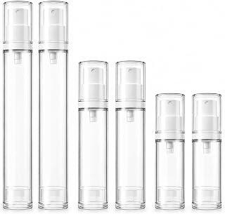 에어리스 여행용 스프레이 병 6개 세트, 5ml 10ml 15ml 누출 방지 플라스틱 진공 리필 가능한 빈 스프레이 병, 페이스 헤어 토너 에센셜 오일용 미세 미스트 미니 병, 휴대용 재사용 용기