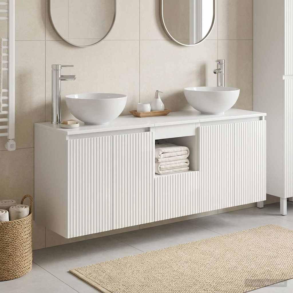 Juego de 3 armarios de baño, color blanco brillante, 49,5 x 35 x 63 cm