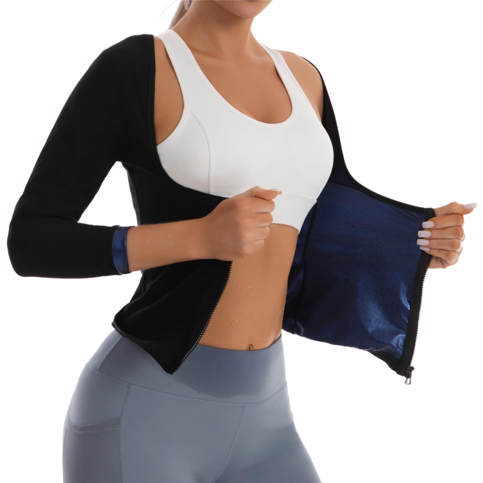 Dokelovy Sauna Suit Shirt for Women,Sauna Waist Trainer Long Sleeve Jacket Shapewear, Slimming Waist Trimmer Weight Loss