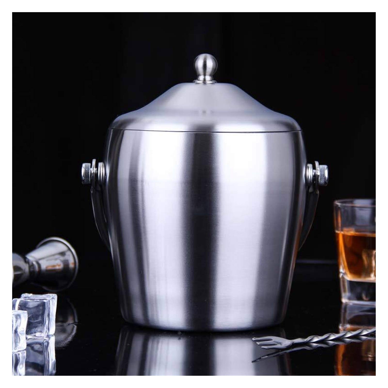 Ice Bucket, Ice Bucket,Double-Wall Insulated Stainless Steel Ice Bucket With Lid And Portable Handle With Tong Great for Home, Chilling Tools (Color : 2000ml)