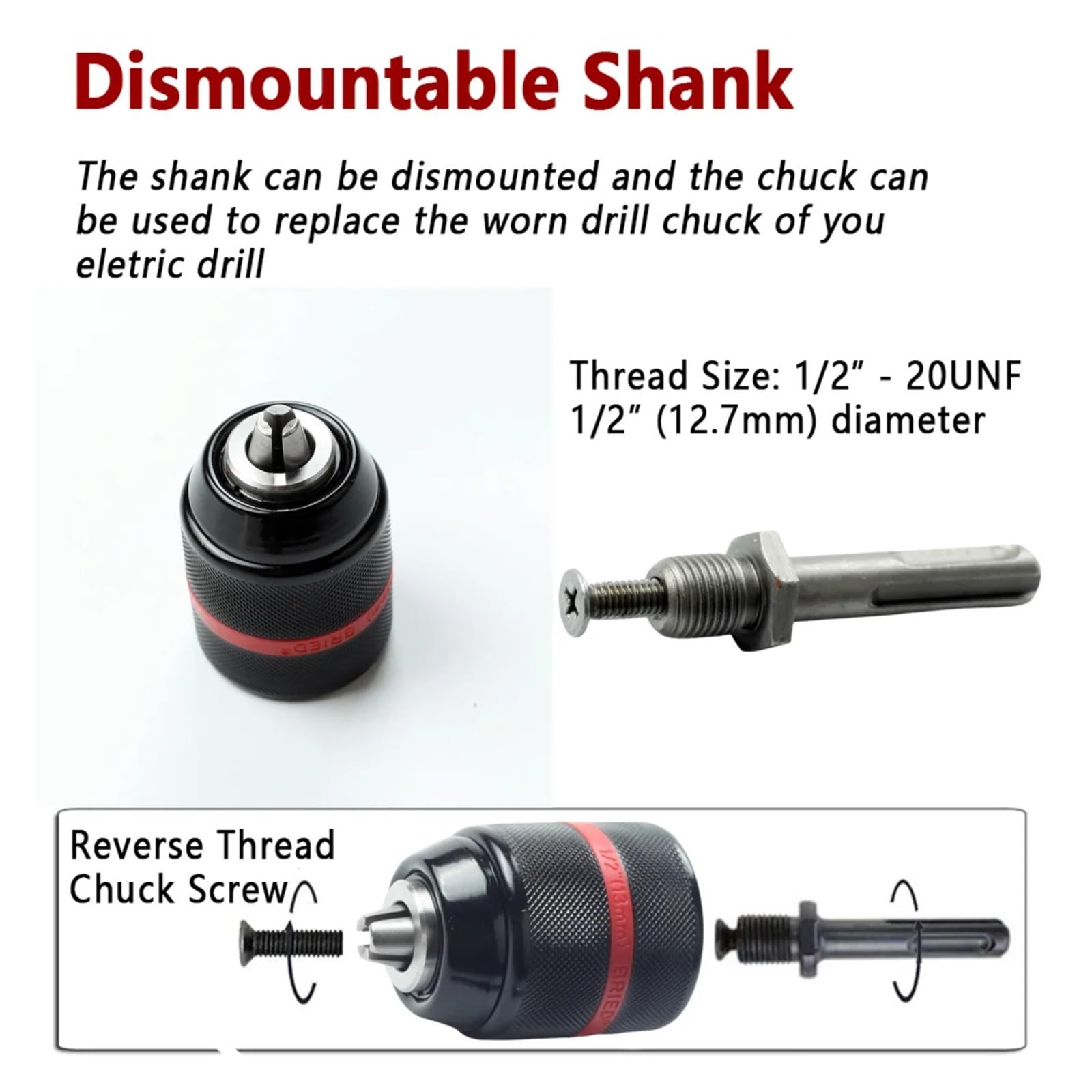 Mandrino autoserrante 1/2-20UNF con attacco 2~13mm for molteplici scopi(Chuck and SDS Plus)