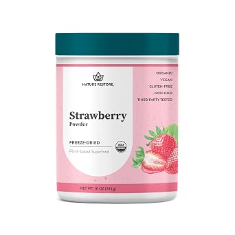 Nature Restore Organic Strawberry Powder 10 oz. 100% Pure Freeze-Dried Berry for Baking, Smoothies & Oatmeal. Natural Pink Food Coloring & Frosting Flavor. Clean DIY Strawberry Milk Base with No Added Sugar