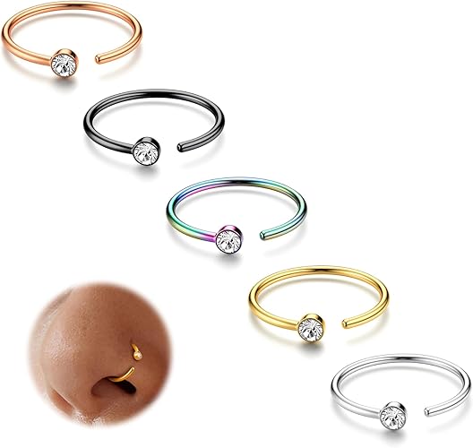 Amazon.com: ORAZIO 5-12Pcs 20G Stainless Steel Nose Ring Hoop CZ Body Ear Piercing 5 Mixed Colors : Clothing, Shoes & Jewelry