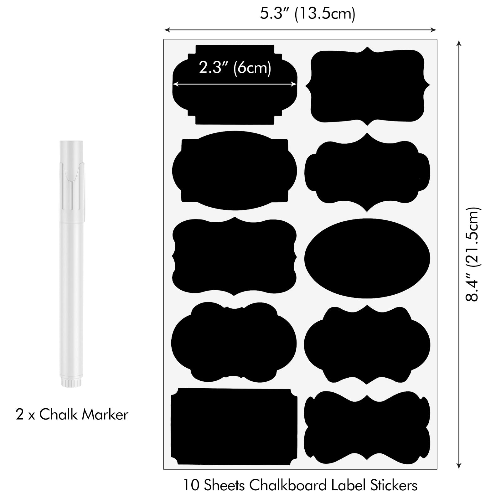 Poeland 100pcs Chalkboard Label Stickers, 10 Assorted Shapes with 2 White Chalk Marker - Image 4