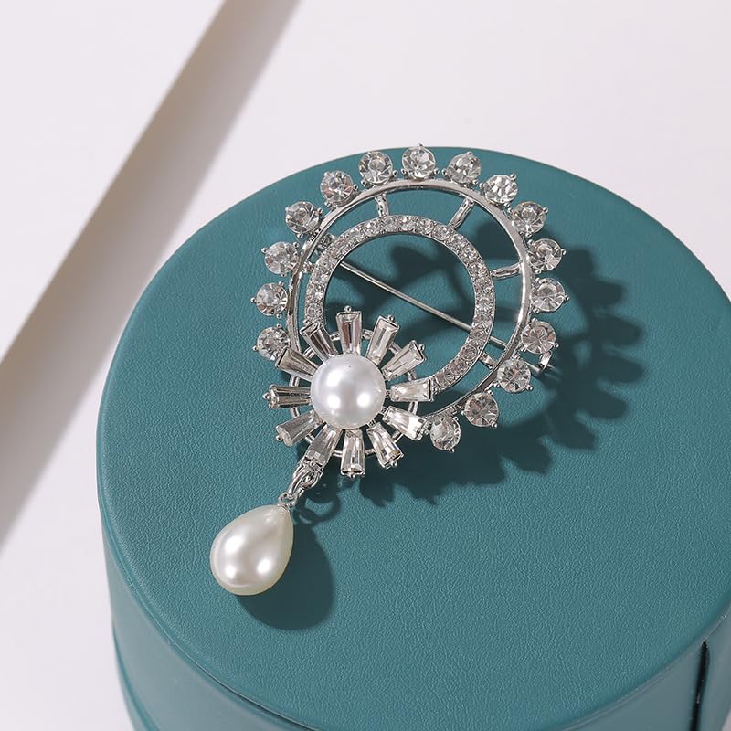 Image of Unique Pearl Brooch Pins for Women, Cubic Zirconia Lapel Pin for Coats Jackets Sweaters Clothes Accessories, Pearl Brooch Pin Fashionable Chaming Dress