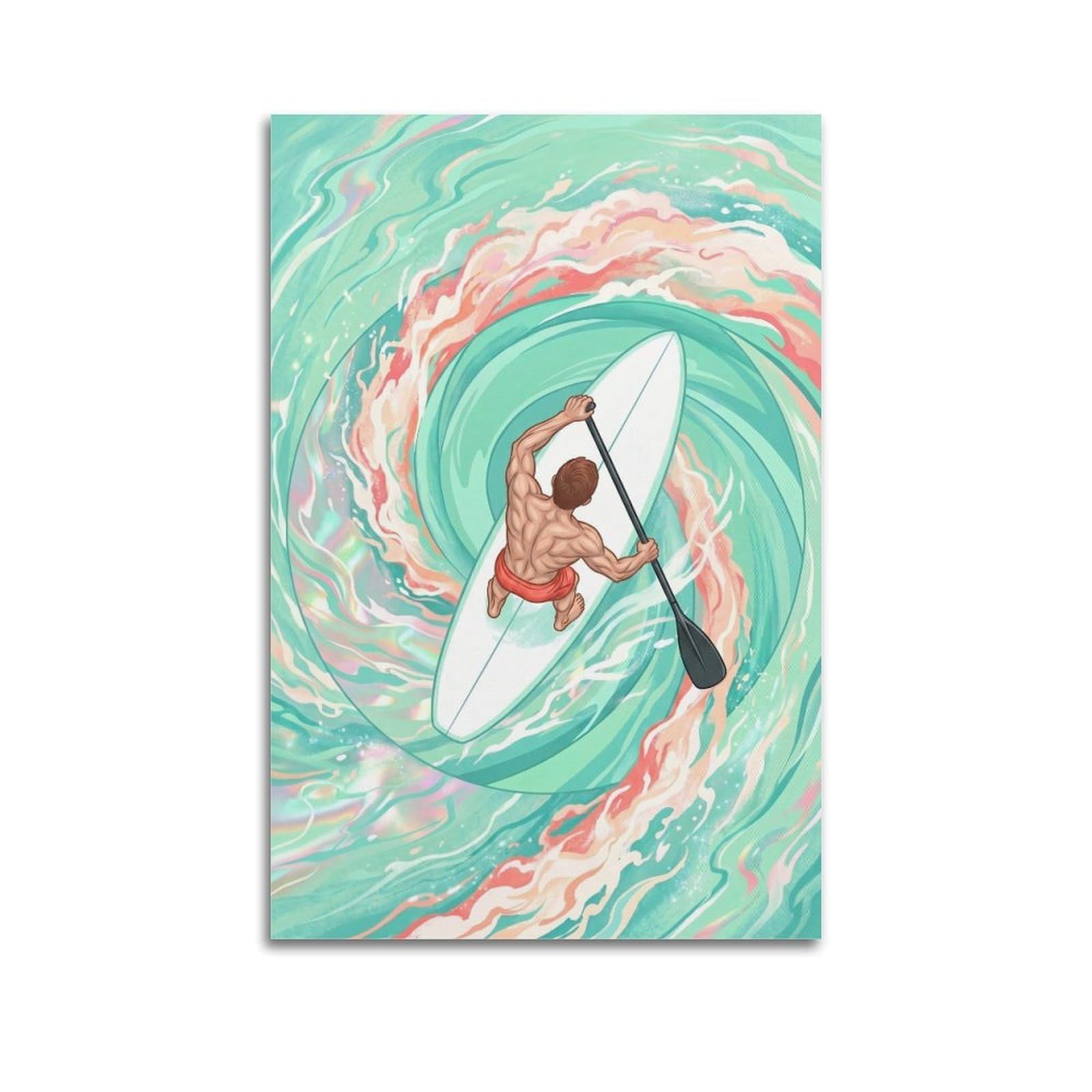 OLYHTR Surreal Aesthetic Pastel Surfing Art Paddleboarding Poster Modern Decorative Canvas Prints - Ideal Wall Art for Family, Man Cave, Game Room, Boys & Girls Bedroom 24x36inch(60x90cm)