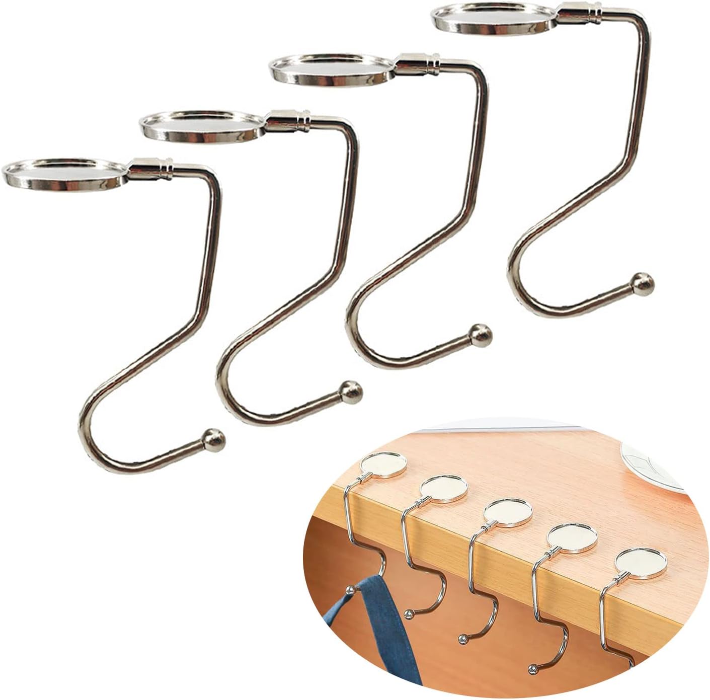 Feliciay 4pcs Purse Hooks for Table, S typ Portable Handbag Holder