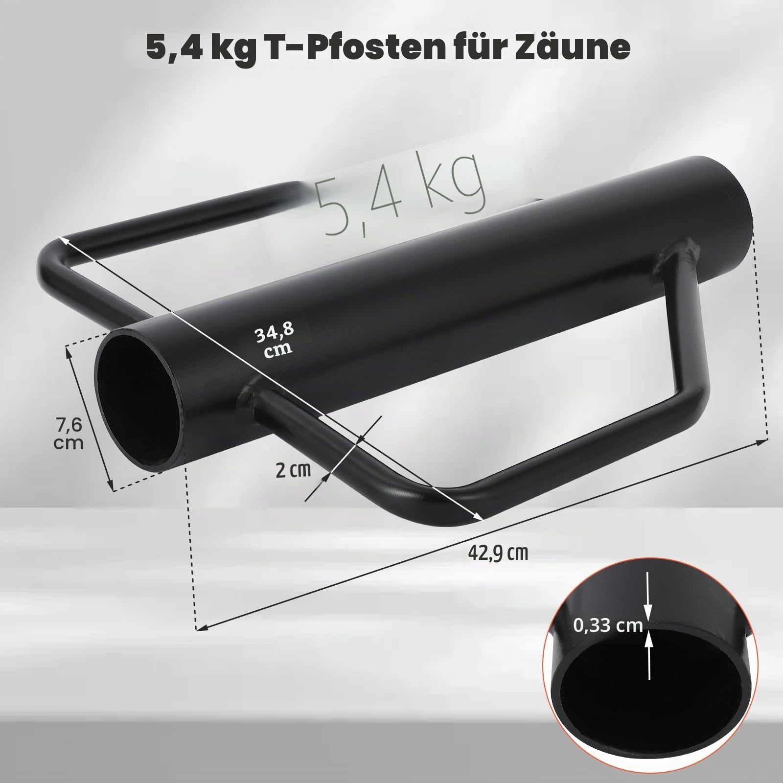 Pfahlramme, Ø 76 mm Handramme für Zaunpfähle und Pfosten, 5.5kg Zaunpfahlramme aus Stahl, Pfostenramme zum Einschlagen von Pfosten beim Zaunbau