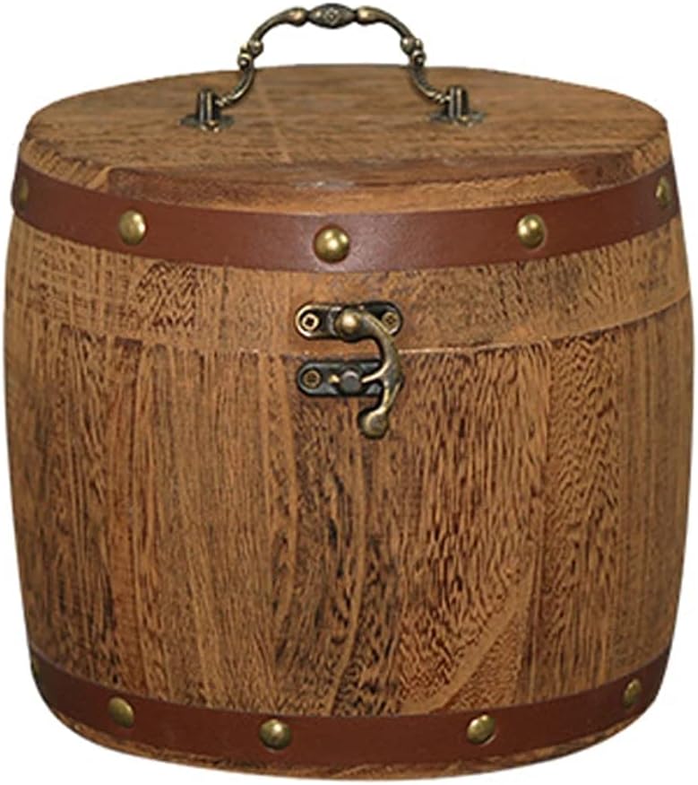 Home Kitchen Wooden Tea Wood Barrel Canister Storage Box For Tea Leaf Flour Coffee Bean (L)