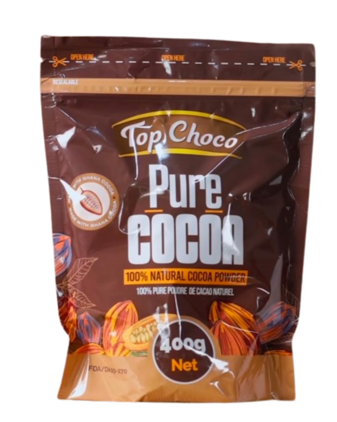 Top Choco Raw Pure Cocoa. 100% All Natural COCOA Powder from Ghana. 400g/14oz