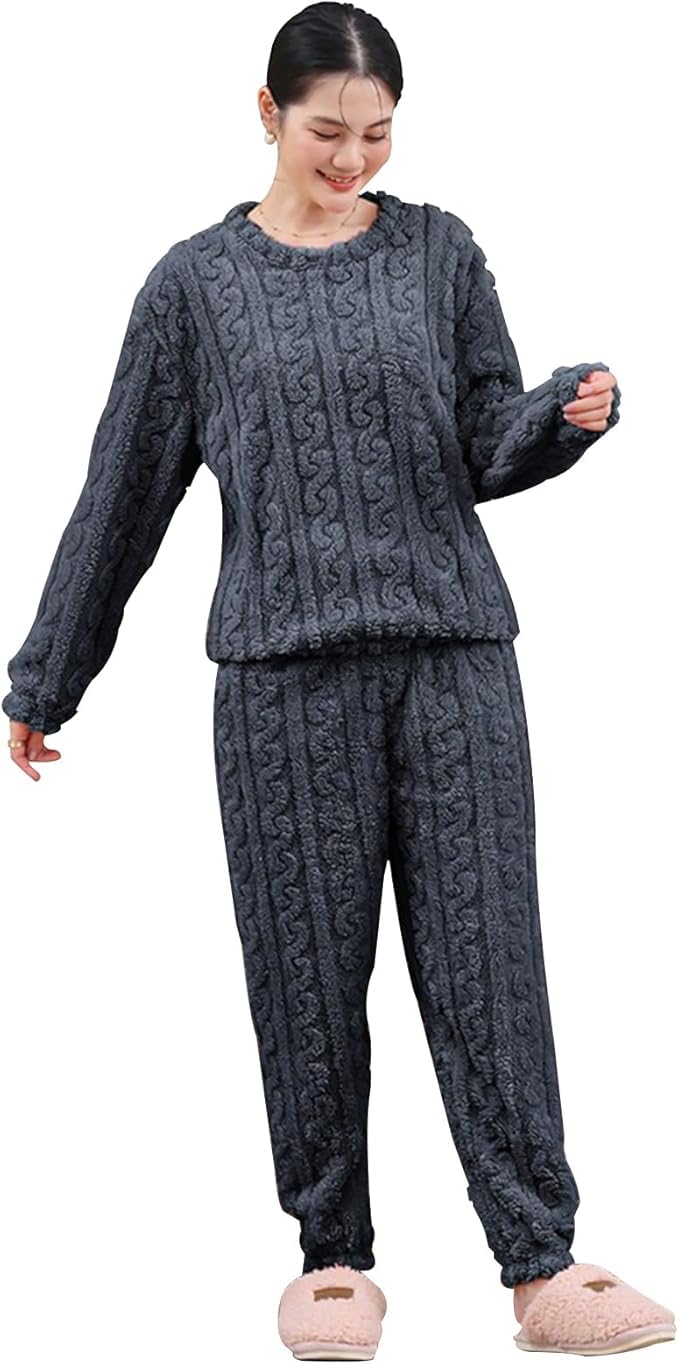 ukal Men's and Women's Winter Wool Blend Fleece Velvet Full Length Nightwear Pajama and top Set-picture-32