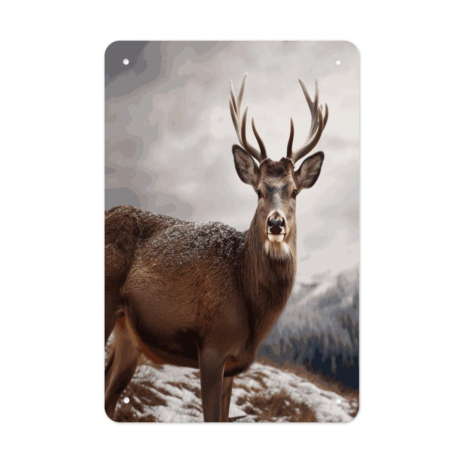 LDGSUPH Wild Animals Deer Wall Art Prints Folded Edge Iron Sheet Painting with Holes for Wall Prints Decorative Picture Metal Signboard Decor Painting for Outdoor Indoor Wall Decor
