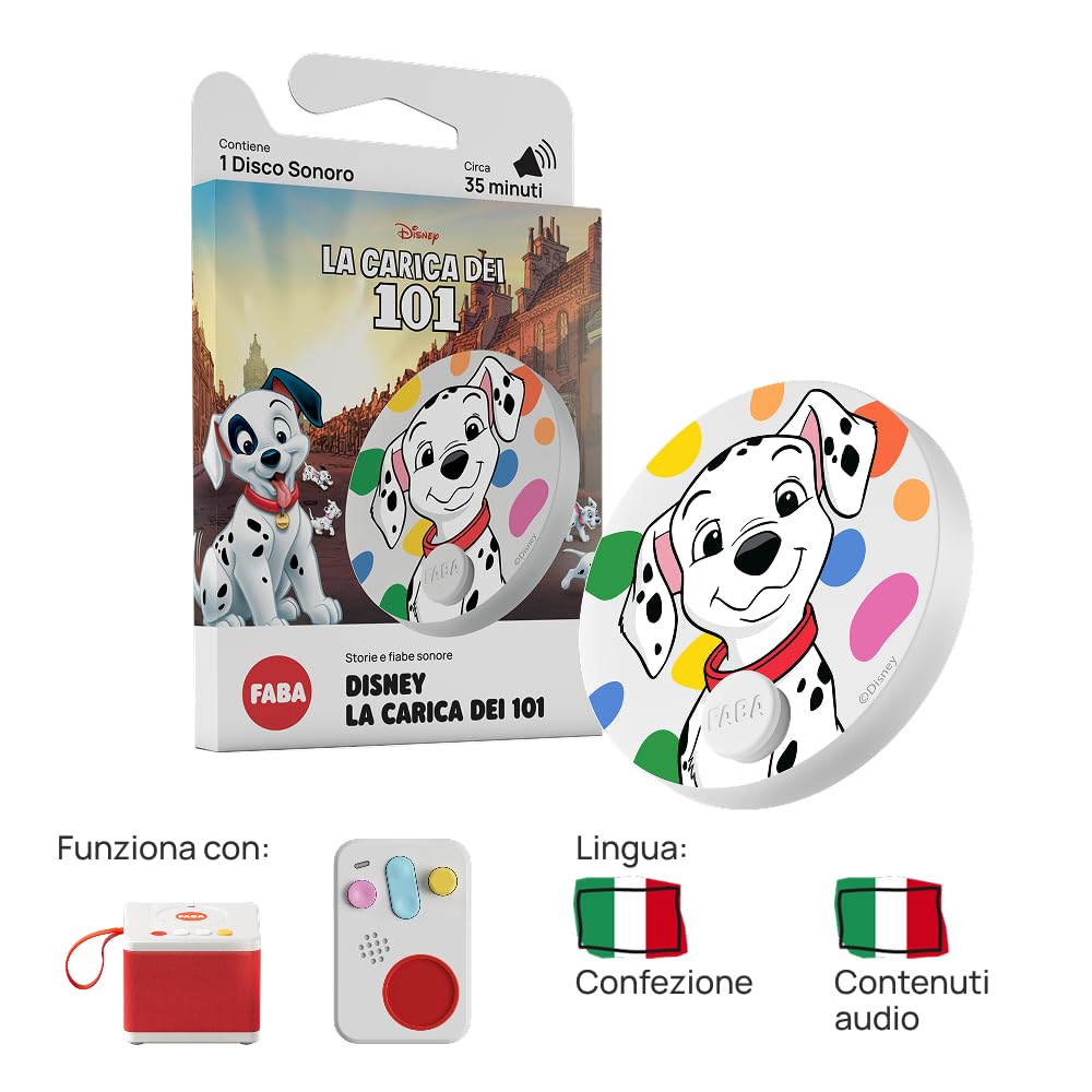 FABA Disco Sonoro Disney - La carica dei 101 - Storie e fiabe sonore per bambini e bambine 5-10 anni - Ascoltabile con il Raccontastorie e FABA+, gioco educativo versione italiana