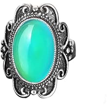 925 Sterling Silver Oval Color Changing Crystal Ring,Retro Mystery Temperature-Control Changeable Gemstone Boho Ring