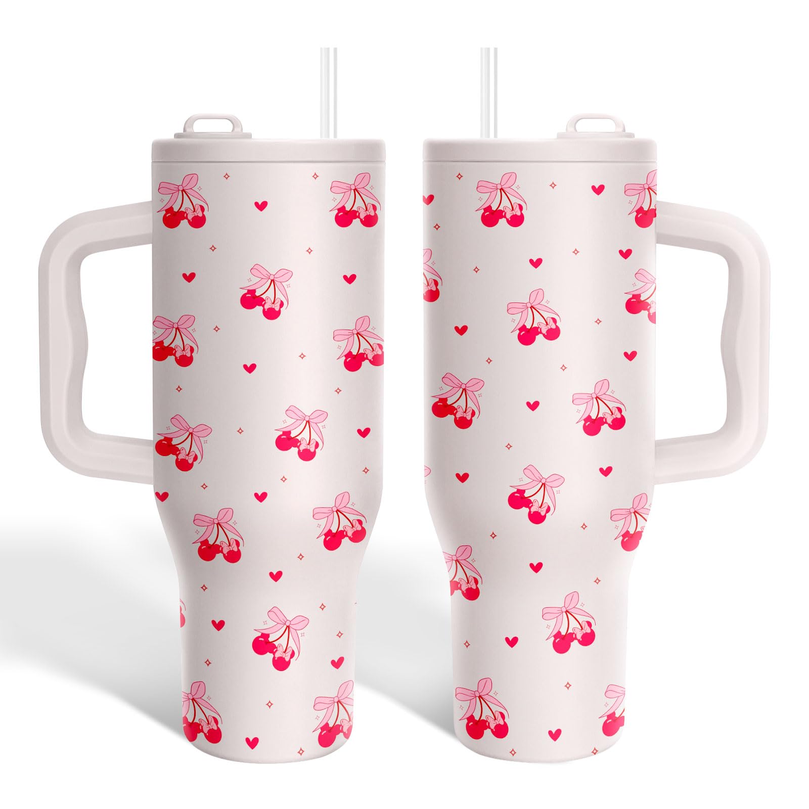 34HD Cherry Bow Tumbler 40oz with Handle and Hidden Straw, Gifts for Woman
