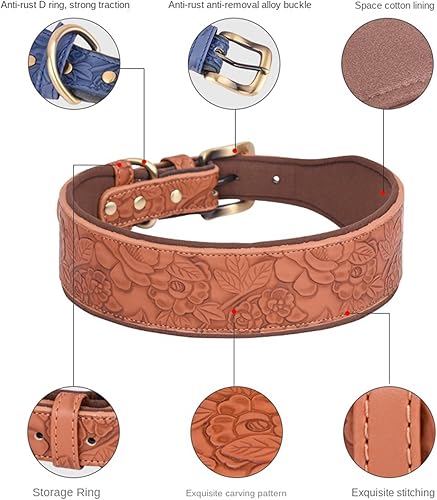 Miniatura 3 de Collar de cuero para perros, para perros grandes, medianos y perros pequeños, collar de piel sintética para perros, collares de cuero con estampado