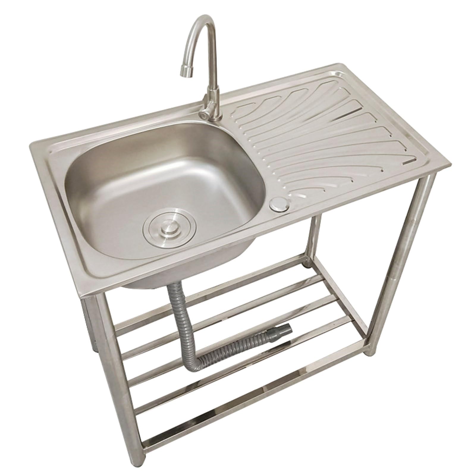 Edelstahl-Spülbecken, freistehendes Einzelbecken-Küchenspülbecken aus Edelstahl 304 mit Arbeitsfläche und Kalt- und Warmwasseranschluss.