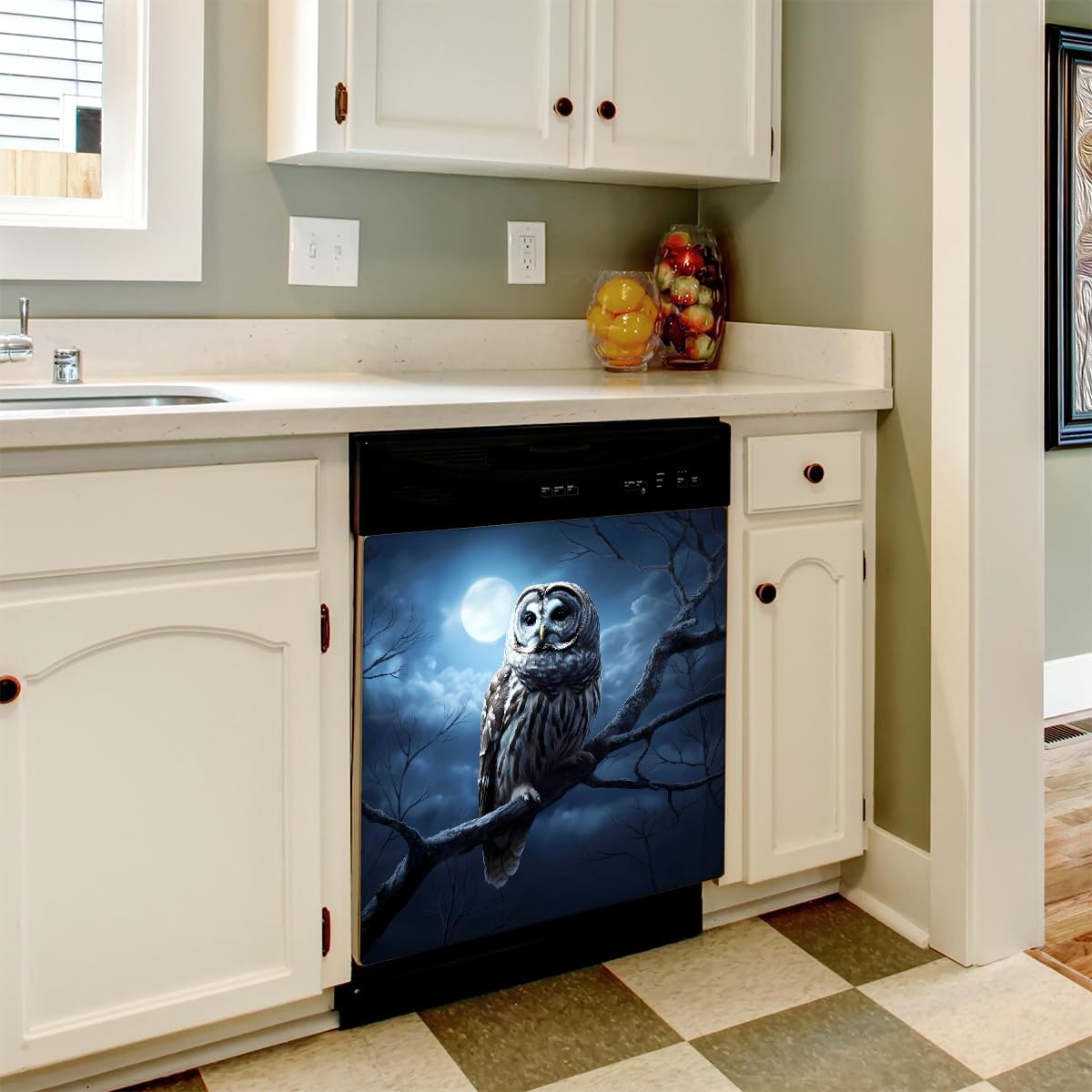 Dishwasher Magnet Cover Halloween Owl Moon Reusable Dishwasher Magnetic Cover Sticker Decorative Dish Washer Door Cover Panel for Home Kitcen Appliance, 21x26 in