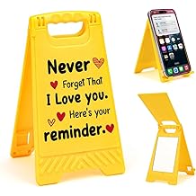 Valentine's Day Never Forget That I Love you Desk Sign Yellow Warning Style Table Decor Valentine's Day Gift for Boyfriend Girlfriend Husband Wife Tabletop Cubicle Phone Holder Mirror Stand