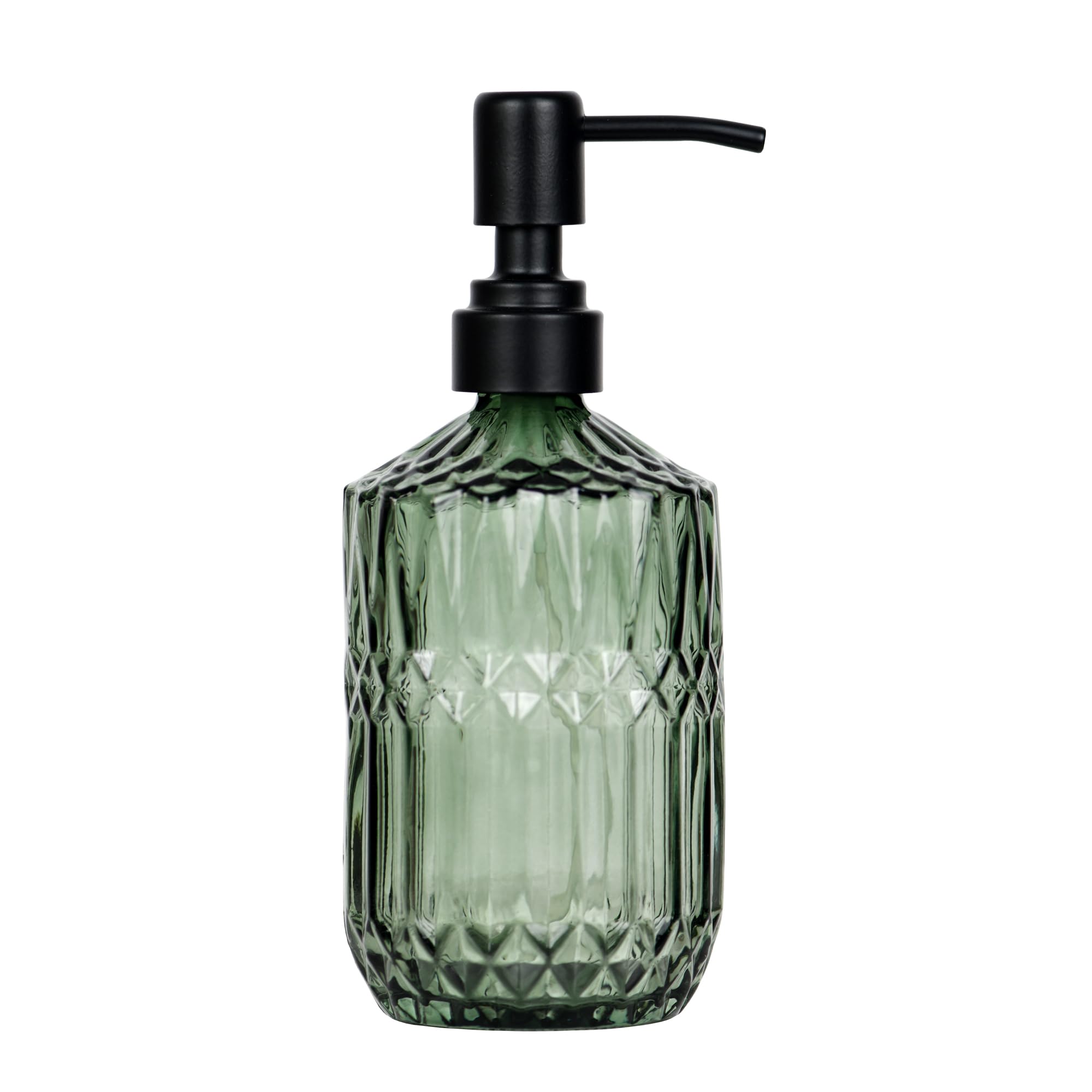 SDlumeiy Dark Green Thick Glass Soap Dispenser with Refillable Black Rust Proof Pump for Bathroom, Kitchen for Hand Soap, Detergent, Lotion (Dark Green)
