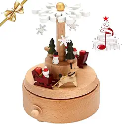 Caixa de música de artesanato giratório de roda gigante de madeira, mini gato, urso, coelho pequeno girando com música, brinquedo exclusivo de Natal GIF (roda gigante)