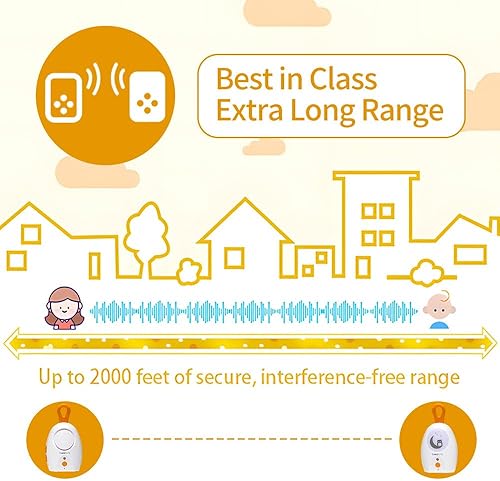 Miniatura 3 de TimeFlys Audio Baby Monitor 2024 versión actualizada Paladin, portátil, recargable, alcance extra largo de hasta 2000 pies, luz nocturna, sonido de