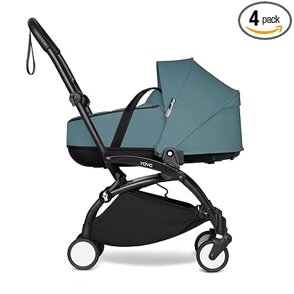 BABYZEN YOYO Black Frame + Aqua Bassinet - Includes Thick Double Mattress, Ventilated Shell & Canopy