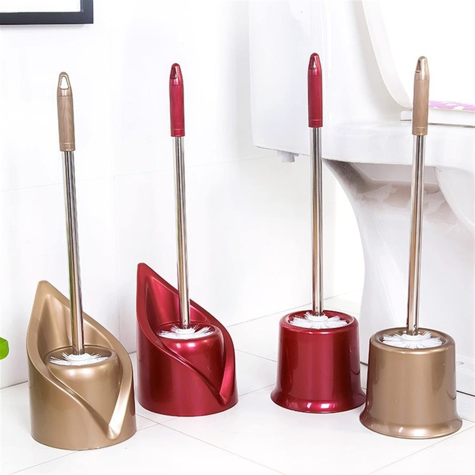 Set scopino per WC in Acciaio Inossidabile con Manico Lungo e Supporto - Lavapavimenti per Bagno e stantuffo per Una Pulizia e Una conservazione efficienti - Facile da Usare