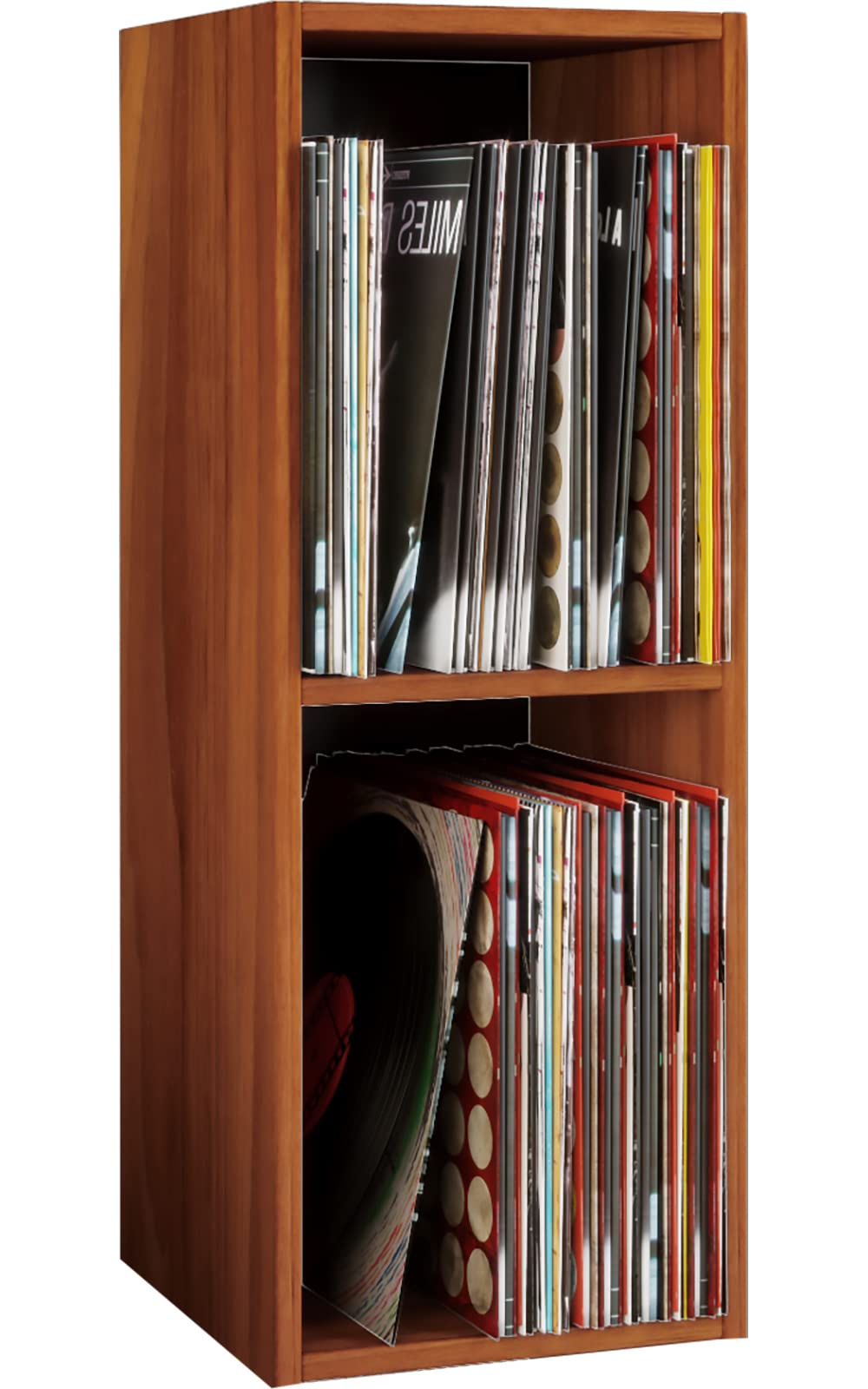 VCM Meuble Tourne Disque Vinyle, riles Vinyle, Meuble Rangement Vinyle Bois Disques vinyles LP Stand Étagère d'archivage Support de Rangement Platto 2 Compartiments Cœur de Noyer