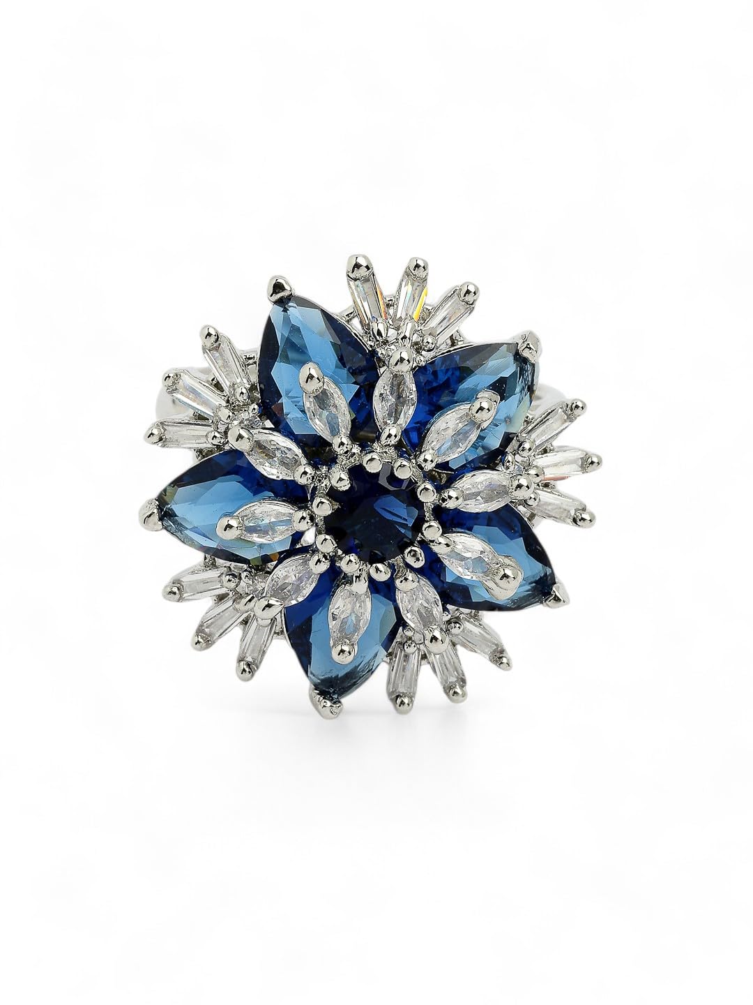 Blue AD Stone-Studded Brass Adjustable Finger Ring For Women & Girls-image-12