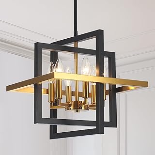 Small Black and Gold Chandelier- 6 Lights Geometric Pendant Light Fixtur...