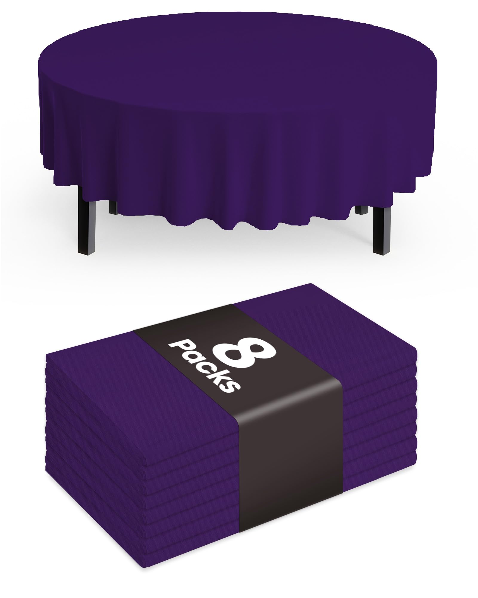 Pureegg Plastic Table Cloth Disposable 8 Pack, 84'' Round Table Cloths, Graduation Decorations Class of 2025, Graduation Party Tablecloths, Round, Plastic Cover, Leakproof &amp; Sturdy, Purple