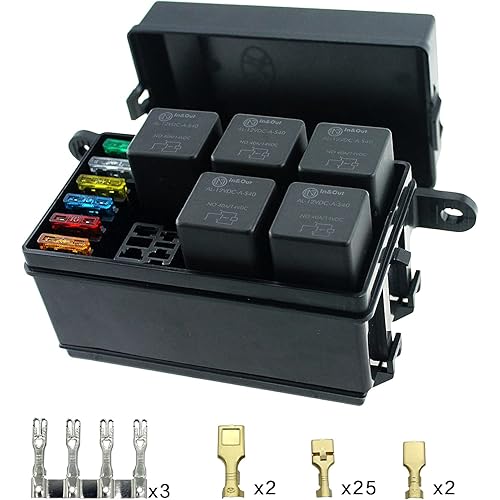 Iztor Universal 6 Way Blade Fuse Holder Box With Spade Terminals and fuse,5PCS 4Pin 12V 40A relays for car truck trailer and boat