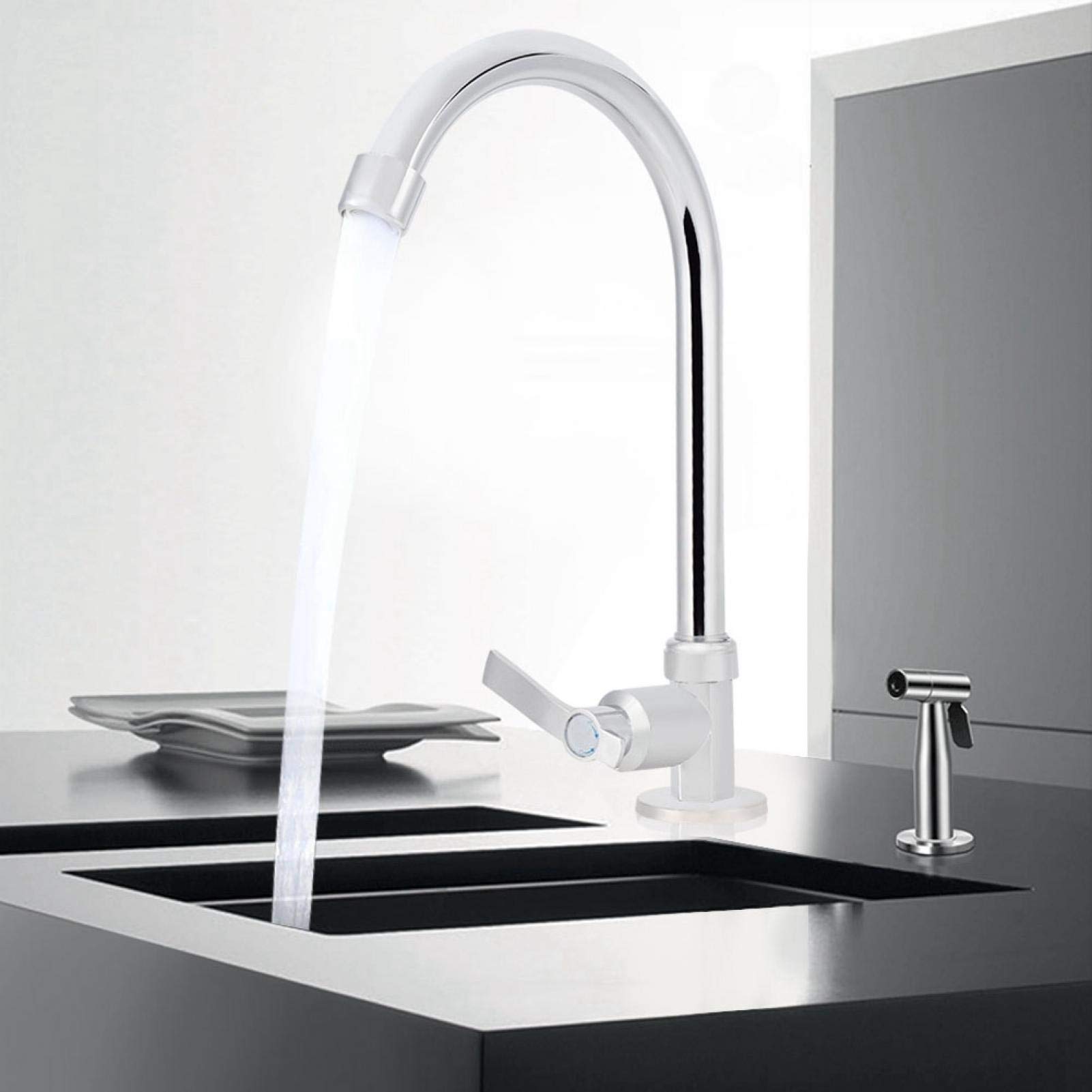OUKENS 360 Swivel Single Hole Faucet for Kitchen Bathroom Zinc Alloy Cold Water Tap with Vertical Sprayer G1