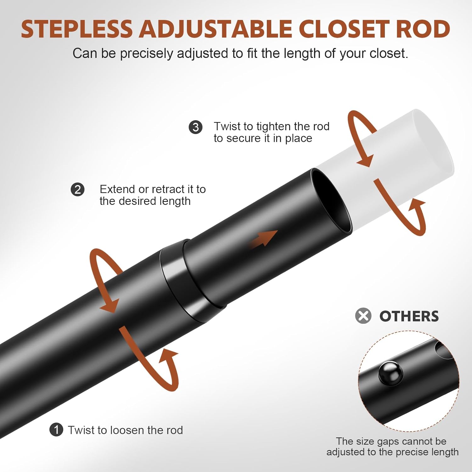 Closet Rods for Hanging Clothes, 17-84 Inches 2 pack Stepless Adjustable Closet Rod, 1.3 Inch Heavy Duty Metal Closet Rod for Hanging Clothes, Closet Bar Black for Closet Wardrobes Laundry RV