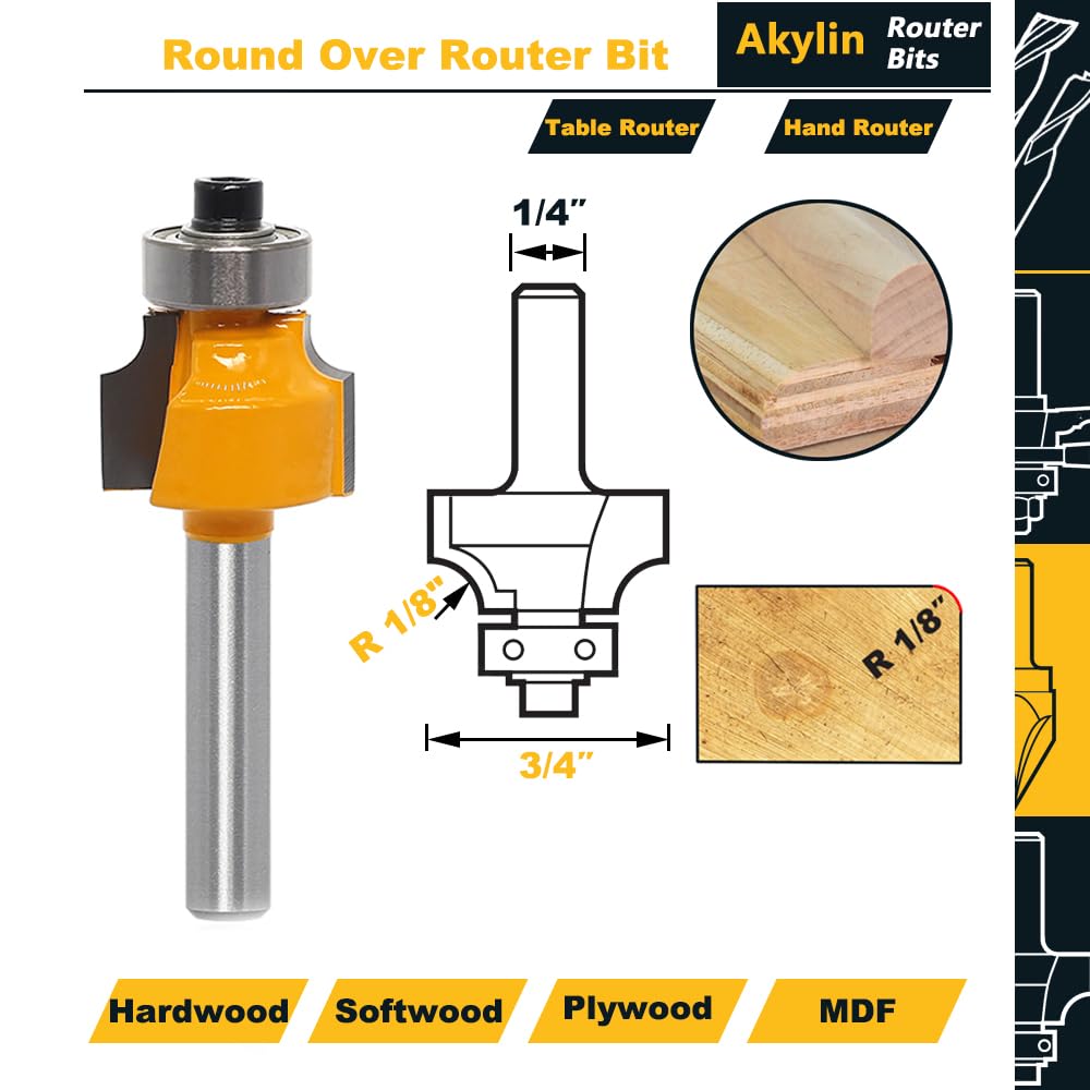 Round Over Router Bits 1/4 Shank R 1/8 for Edge Forming