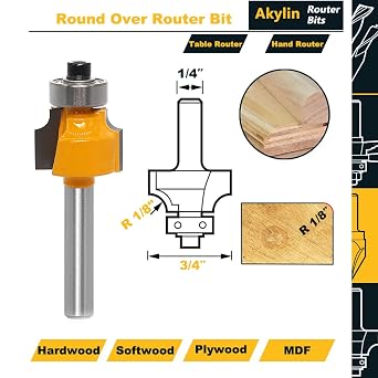 Round Over Router Bits 1/4 Shank,Mini Radius 1/8 for Edge Forming
