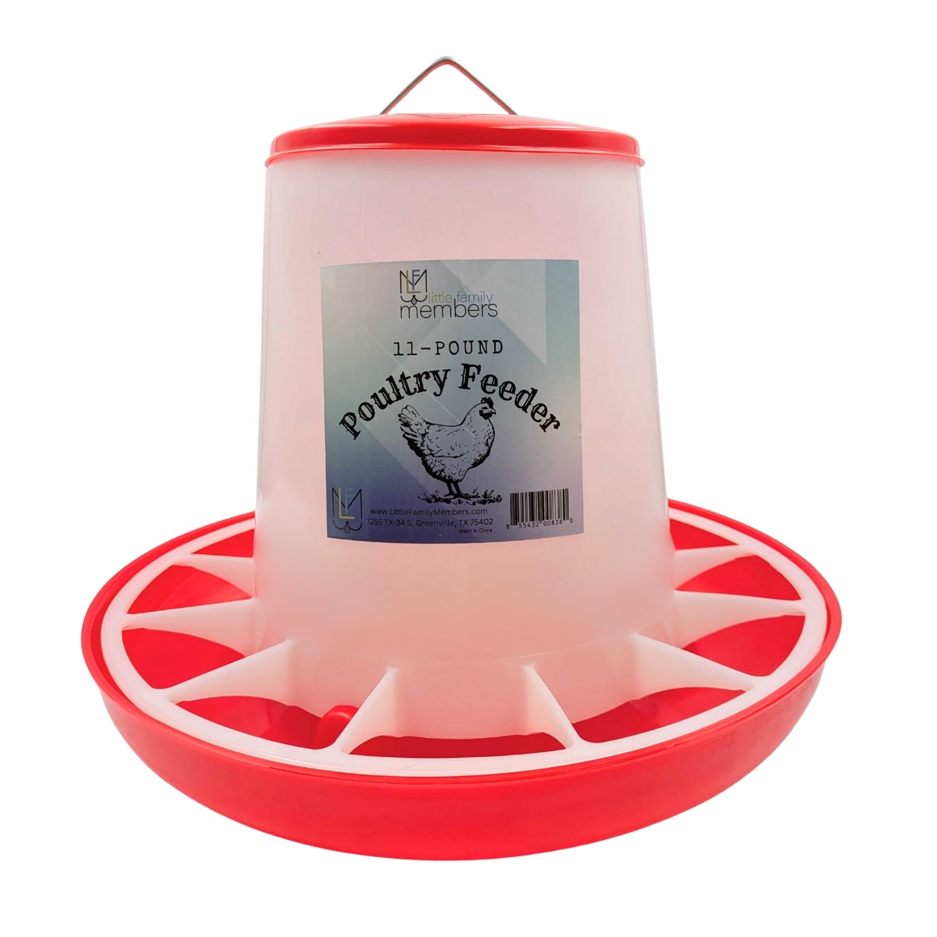 Little Family Members Large Chicken Feeder 11-Pound Capacity for All Poultry | Durable Feeding Container with Carrying Handle for Chickens, Ducks,