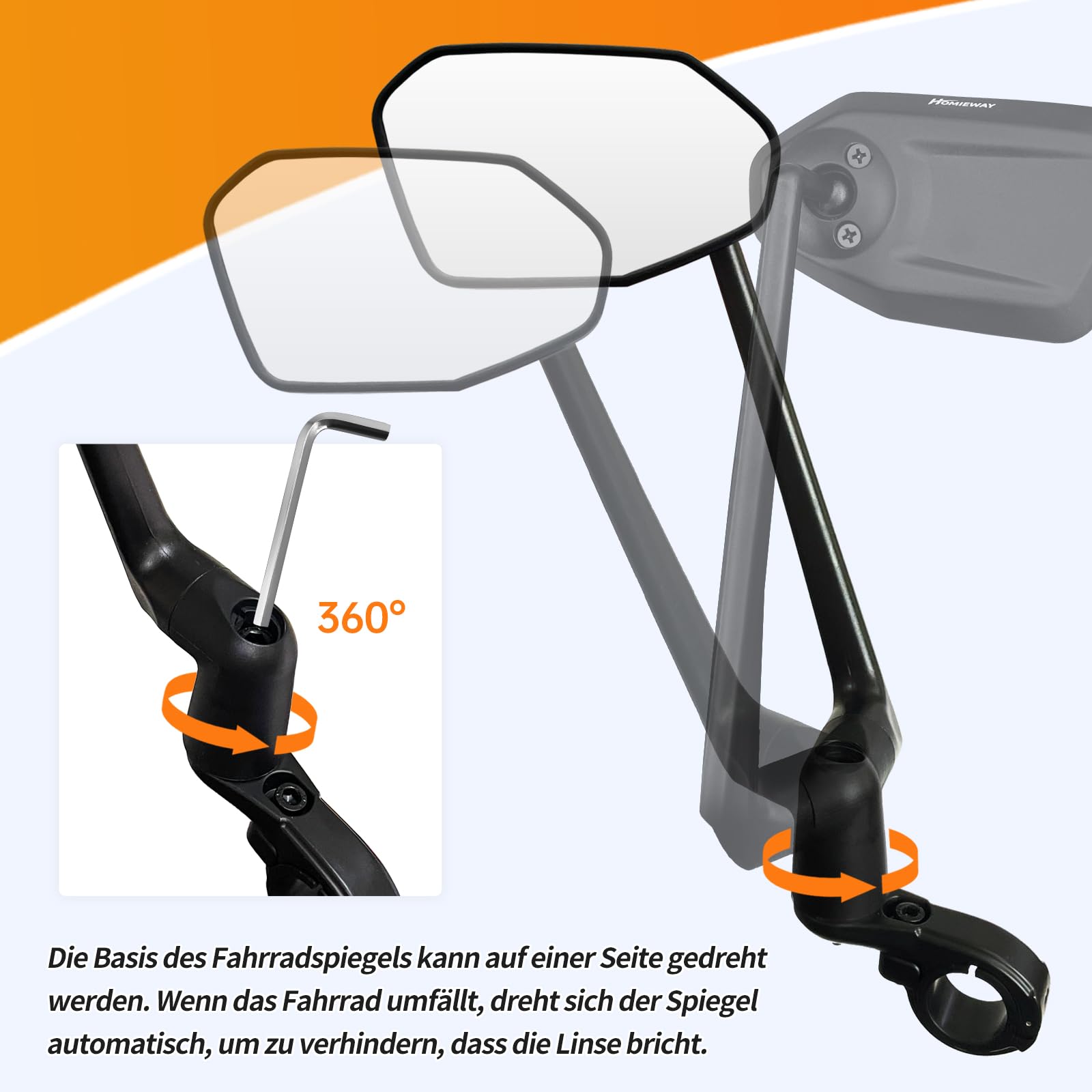 Espejo Retrovisor Bicicleta, Plegable Espejo Eléctrico para Bicicleta Apto para Bici de Montaña y Patinetes Eléctricos. Espejos Retrovisor Exterior para Manillar Izquierdo (22,2-25,4 mm).
