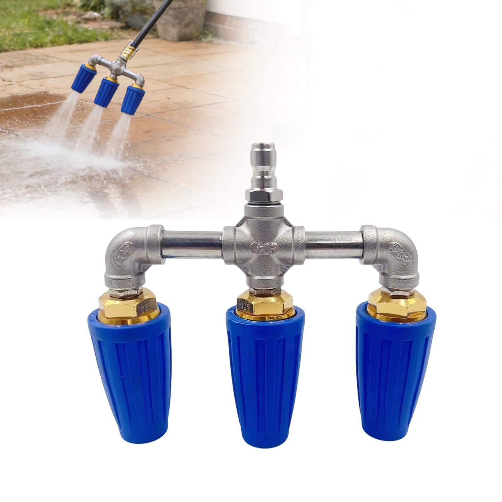 Triple Turbo Nozzle Pressure Washer,Pressure Washer Accessories,360° Rotating Turbo Nozzle with 1/4" Quick Connector,3-in-1 Turbo Nozzle,4000 PSI Power Nozzle Tips for Cleaning Brick/Concrete (Blue)