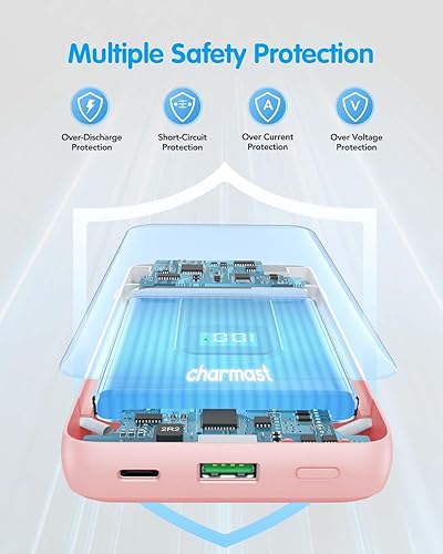 Miniatura 8 de Charmast Cargador portátil con cables integrados y enchufe de pared, 20000mAh 20W USB C, batería de carga rápida, paquete de batería de viaje